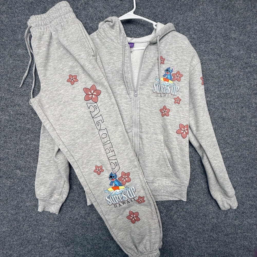 Disney Lilo & Stitch Surfs Up Hawaii Gray Hoodie and Joggers Set XS 0-2